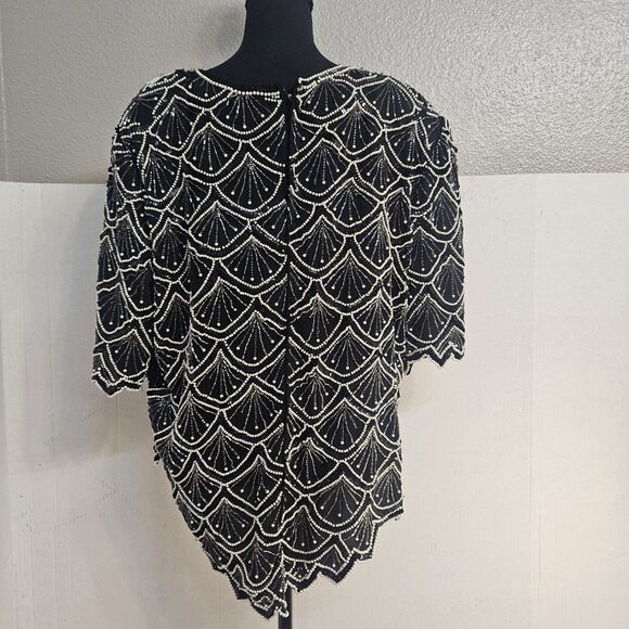 laurence kazar beaded top vintage 80s Sz 3X 100 Silk Holiday New Year Eve H108 - Picture 4 of 9